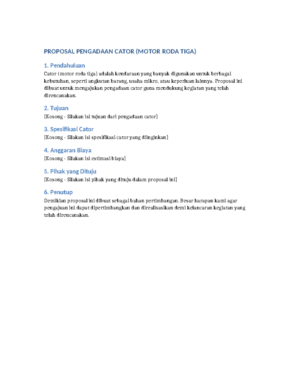 Proposal Cator Motor Roda Tiga - PROPOSAL PENGADAAN CATOR (MOTOR RODA ...