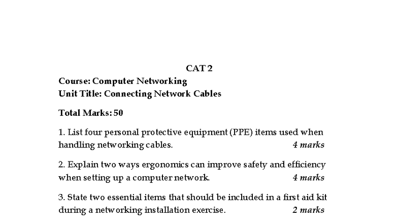 CAT 2 Revision: Networking Cables & Safety Protocols - Studocu