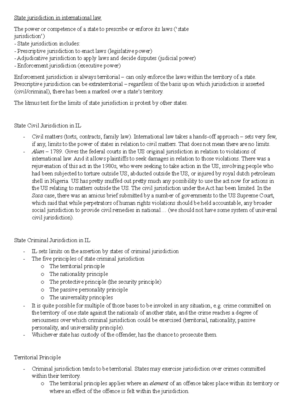 State Jurisdiction in International Law: Key Principles and Cases - Studocu
