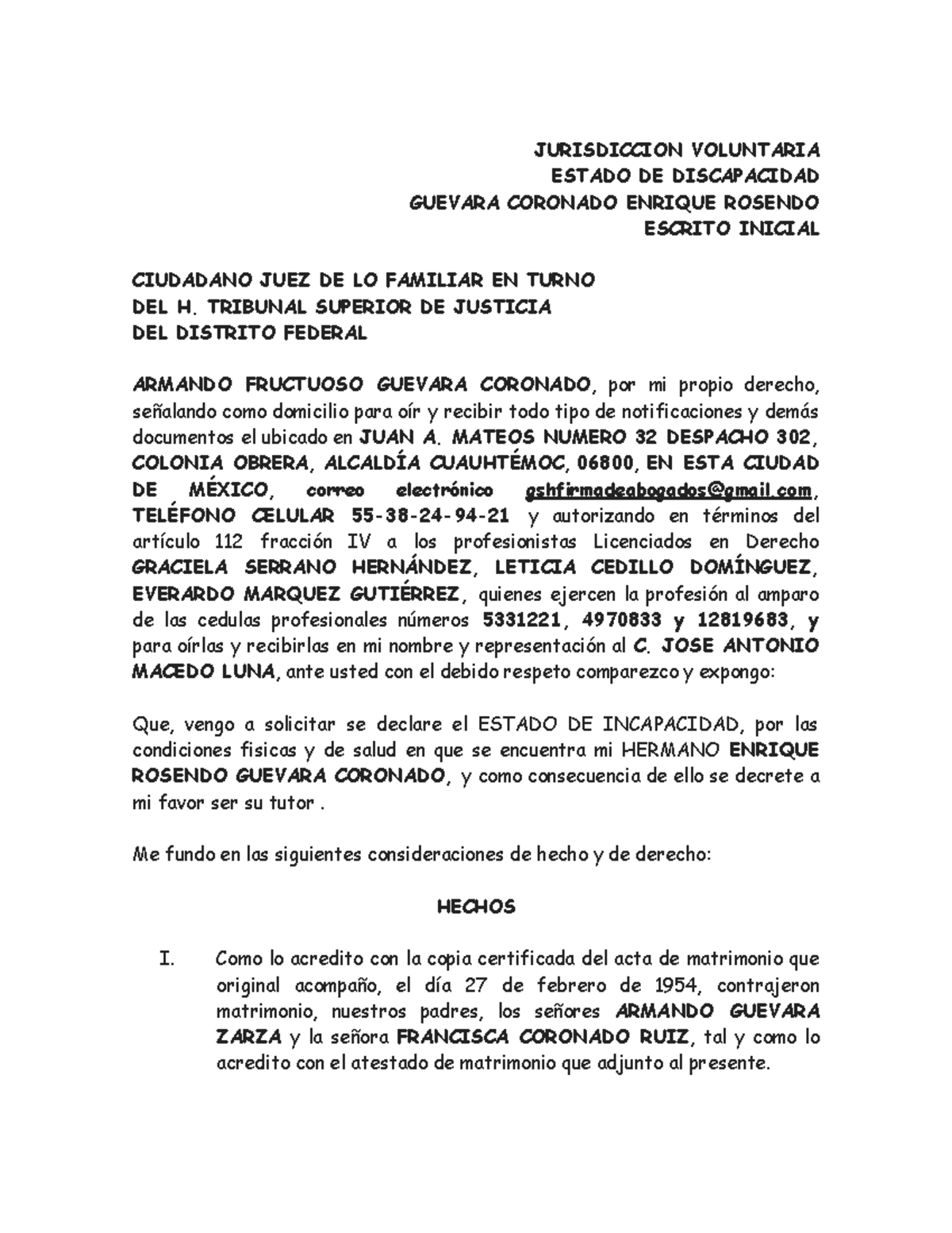Demanda de Interdicción por Estado de Discapacidad - JUR 2023 - Document Preview
