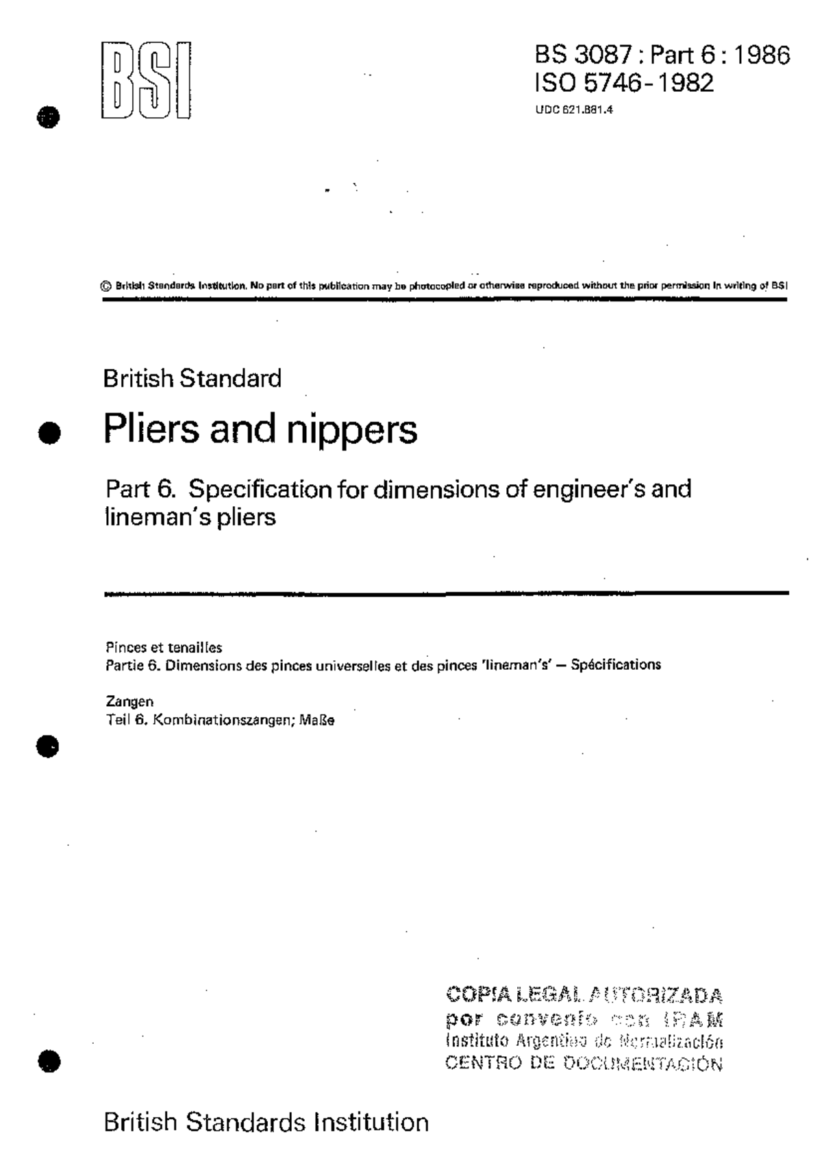 BS 3087-PART 6-1986 ISO 5746-1982 - BSI BS 3087 : Part 6 : 1986 ISO UDC ...