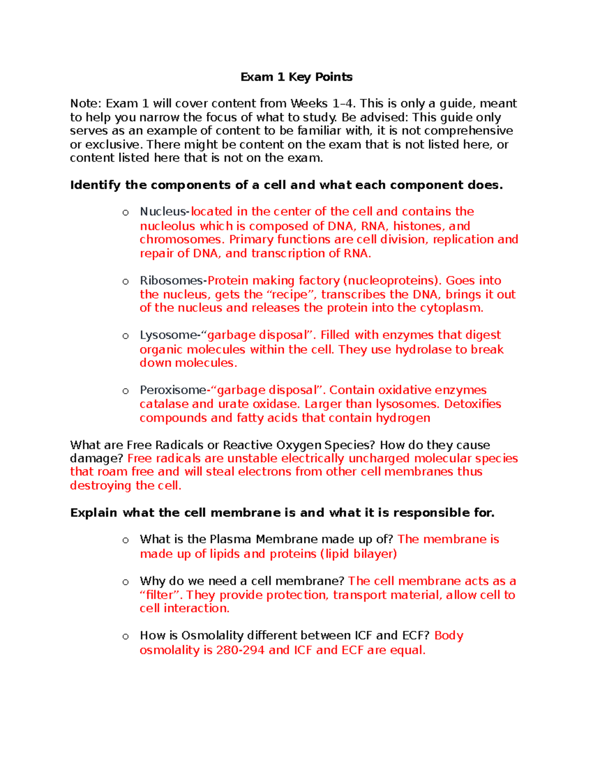 Key Points for Exam 1 - Weeks 1-4 Overview and Study Guide - Studocu