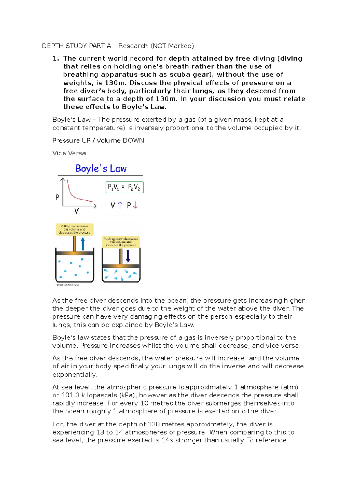 Depth Study Part A: Effects of Pressure on Free Diving (Chem) - Studocu