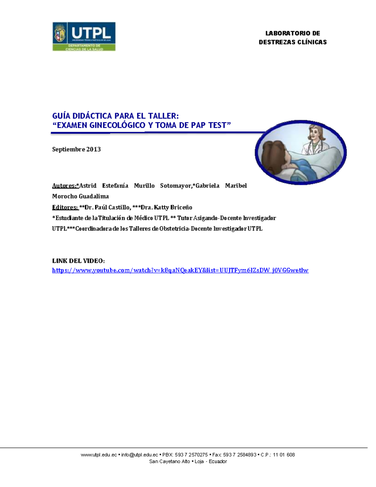 Guía Didáctica para el Taller: Examen Ginecológico y Pap Test (LAB-001) - Document Preview