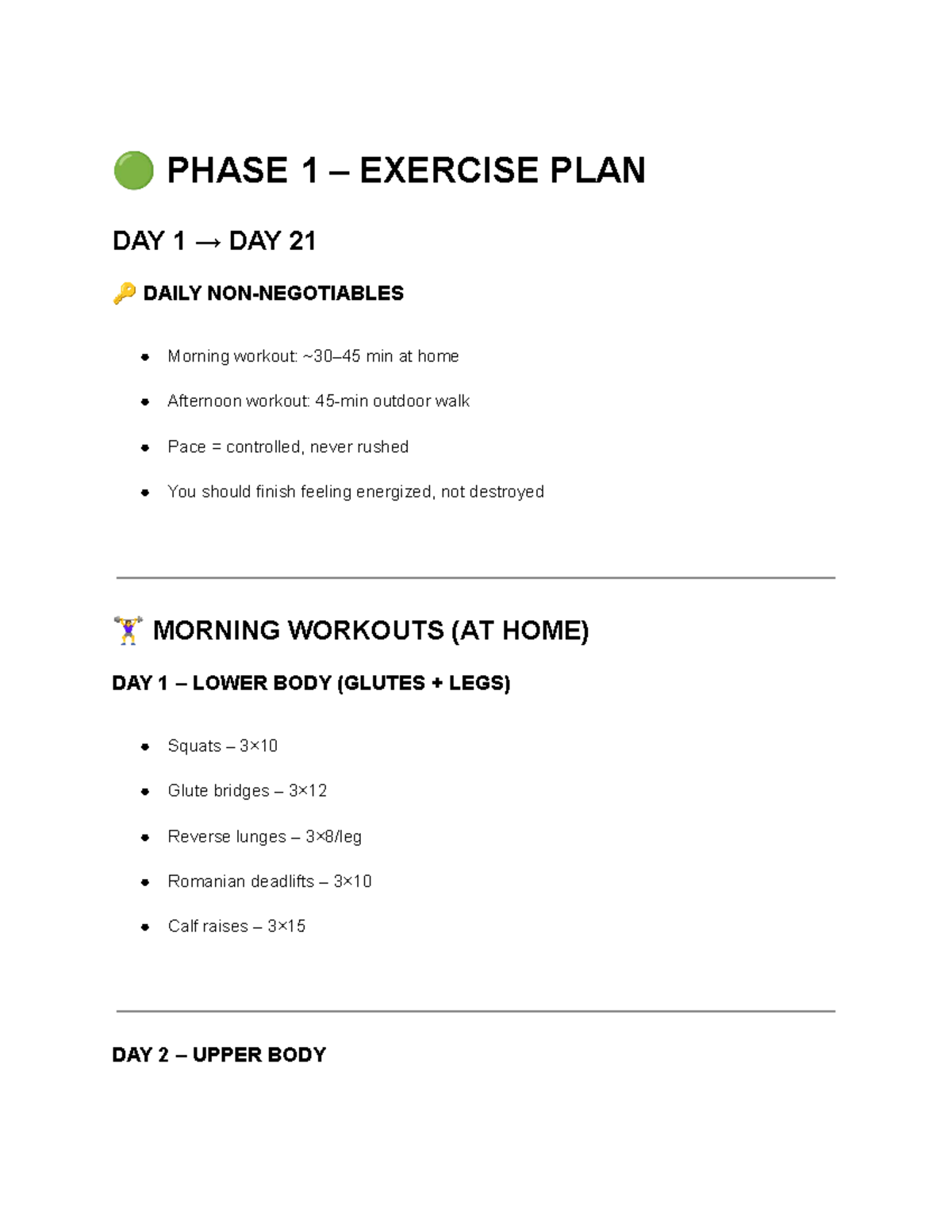 PHASE 1 & 3 EXERCISE PLAN (DAYS 1-75) - WORKOUT GUIDE - Studocu