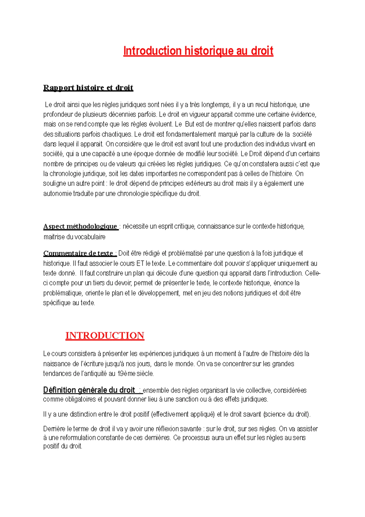 Introduction Historique COUR Complet - Introduction historique au droit ...