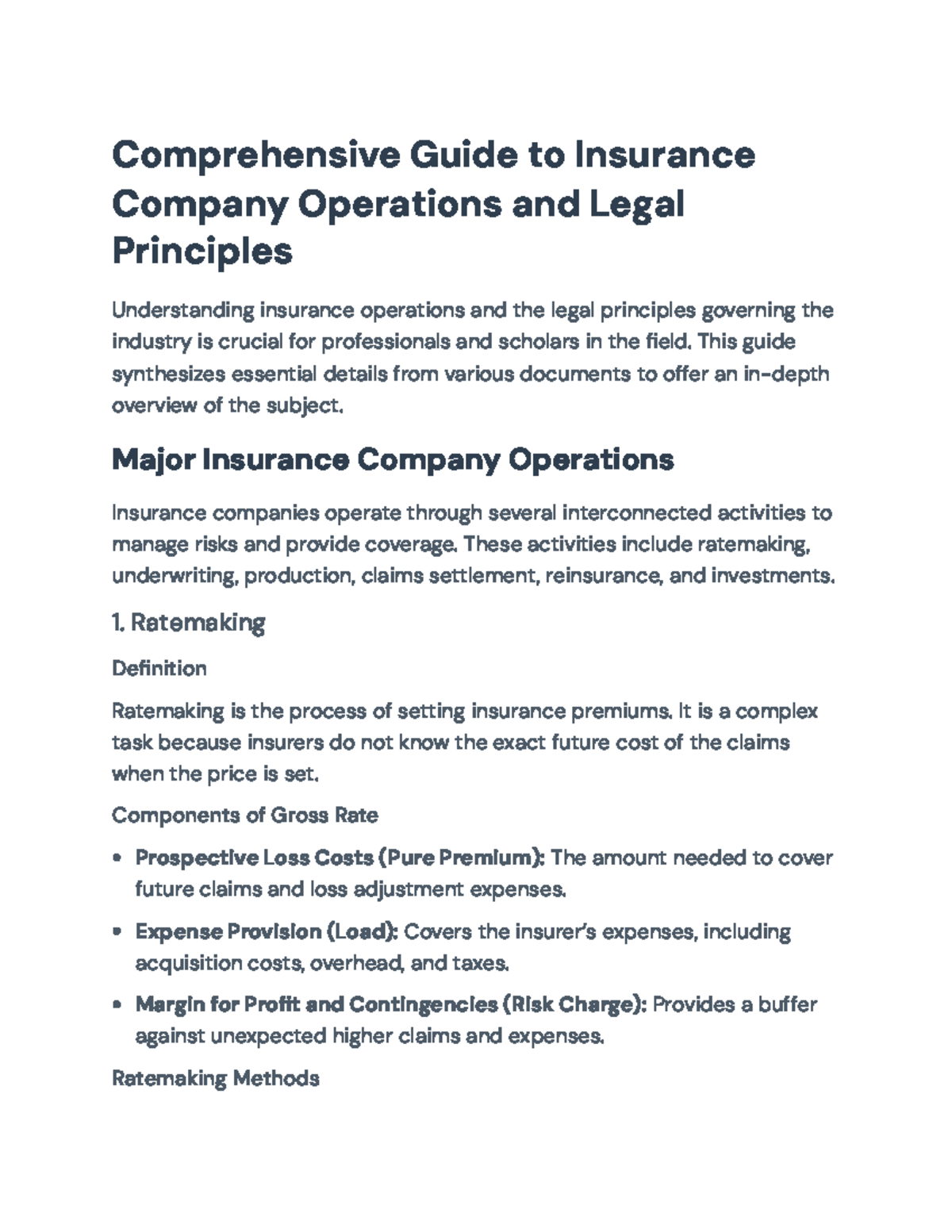 Insurance Operations & Legal Principles Overview: Key Concepts Guide ...