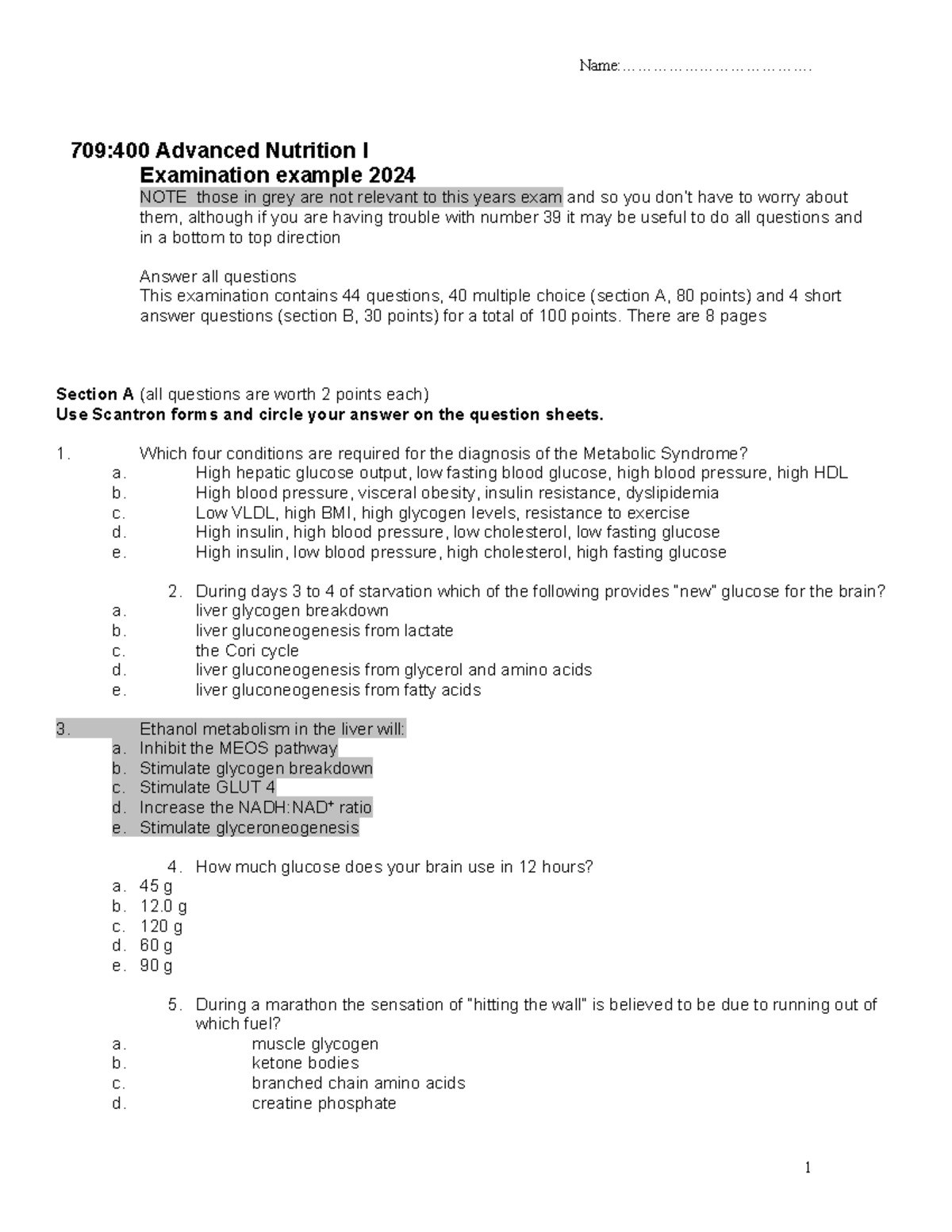 400 final exam example 2024 x - 709:400 Advanced Nutrition I ...