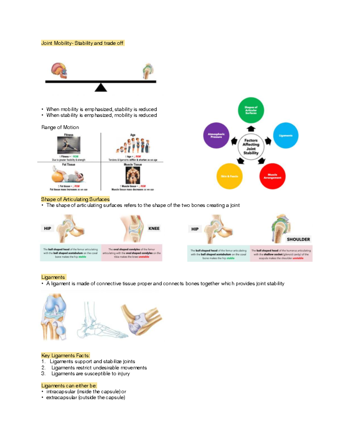 Joint Stability and Injury: Understanding Mobility and Ligaments - Studocu