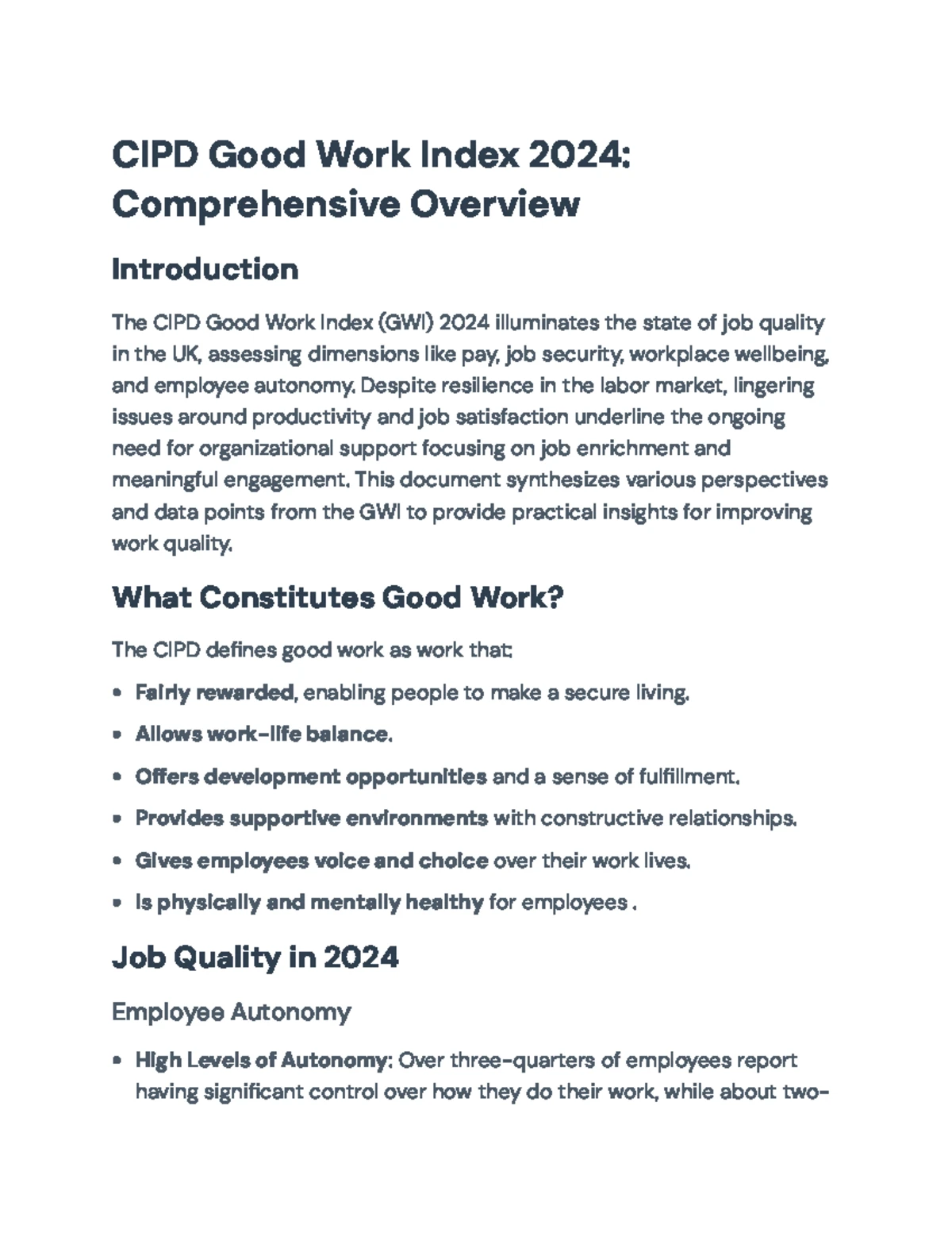 CIPD Good Work Index 2024: Summary & Guidance for Employers - Studocu