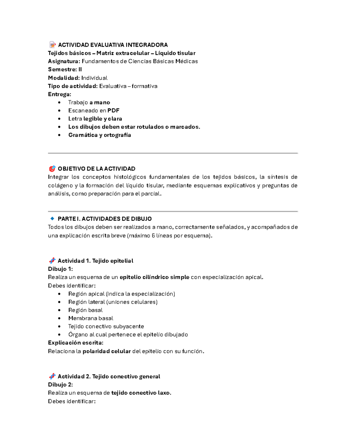 Actividad Evaluativa Integradora: Tejidos Básicos y Matriz Extracelular ...