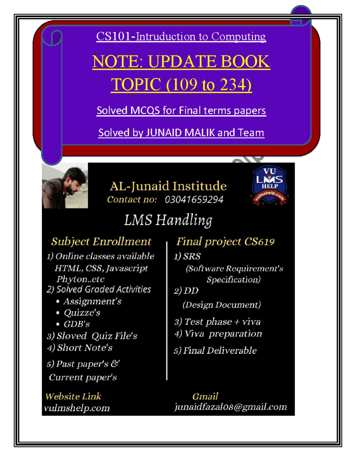 CS101 Solved MCQs Final Term By Junaid - CS101-Intruduction to ...