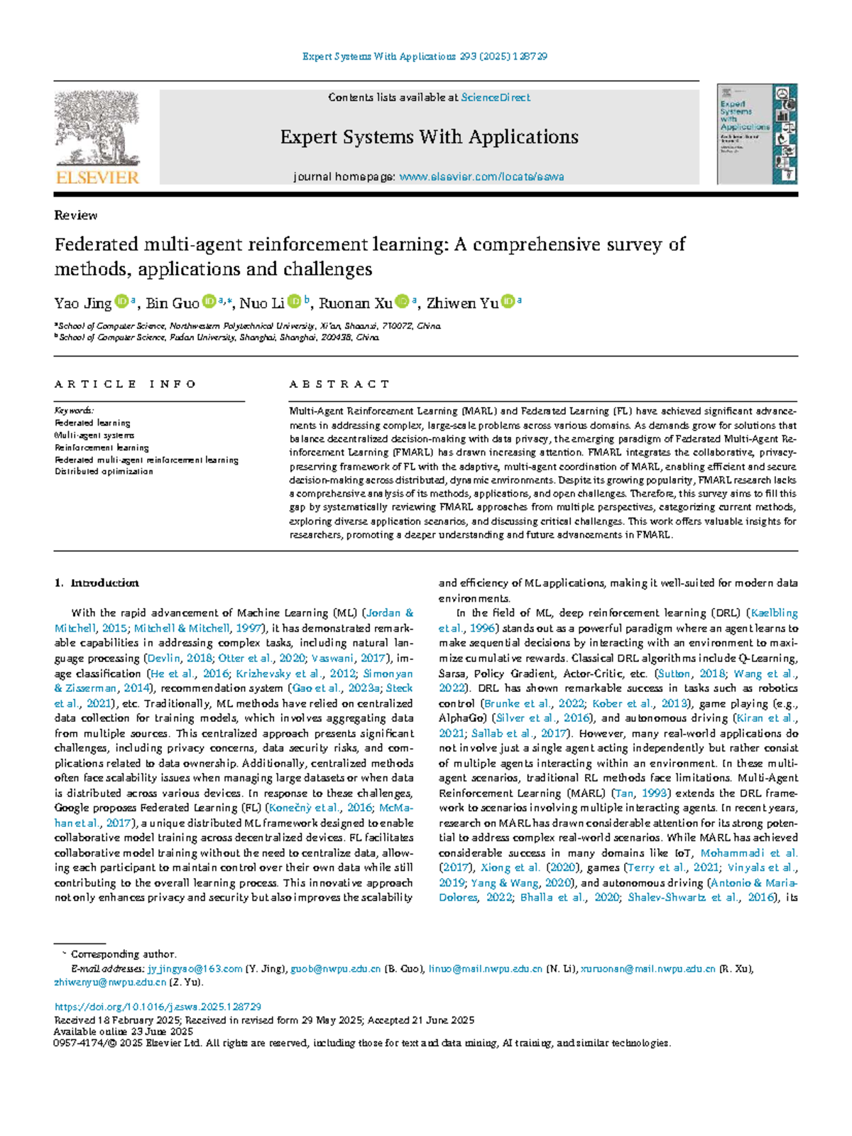 Federated Reinforcement Learning: A Comprehensive Survey (Expert ...