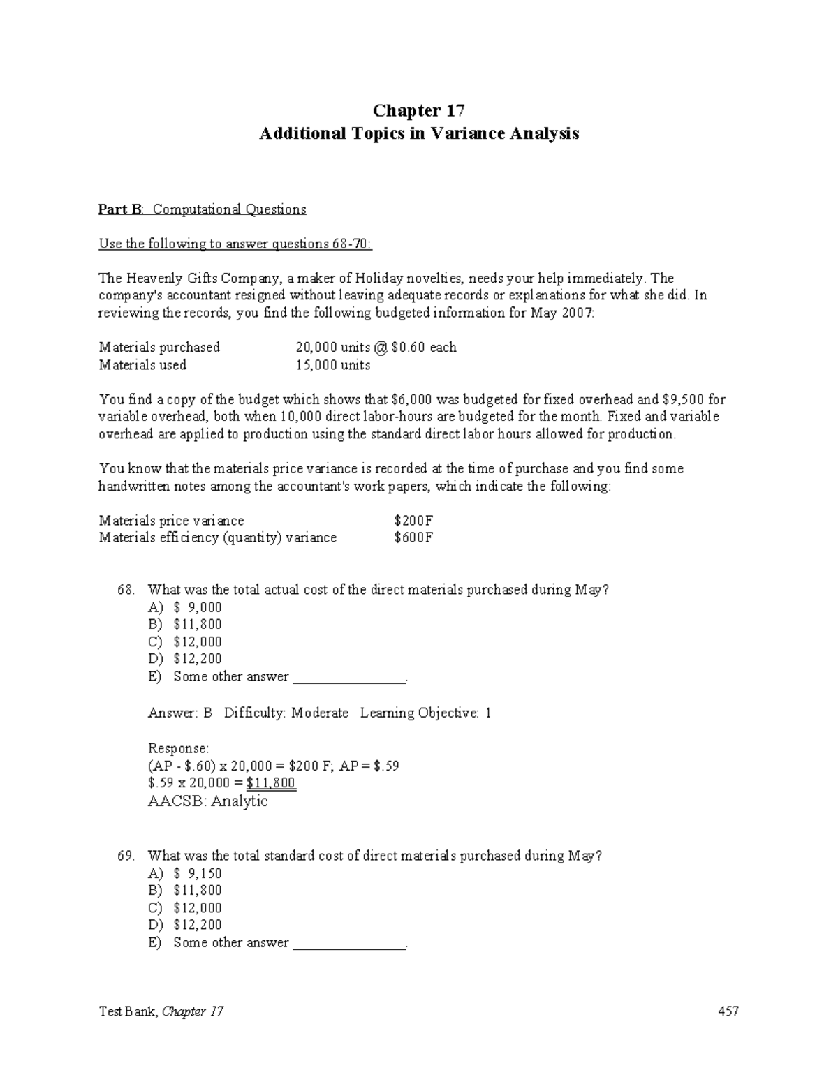 Chapter 17 Variance Analysis: Computational Questions & Solutions - Studocu