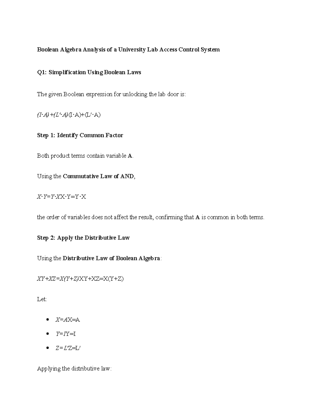 Boolean Algebra Simplification for Lab Access Control System Q1 - Studocu