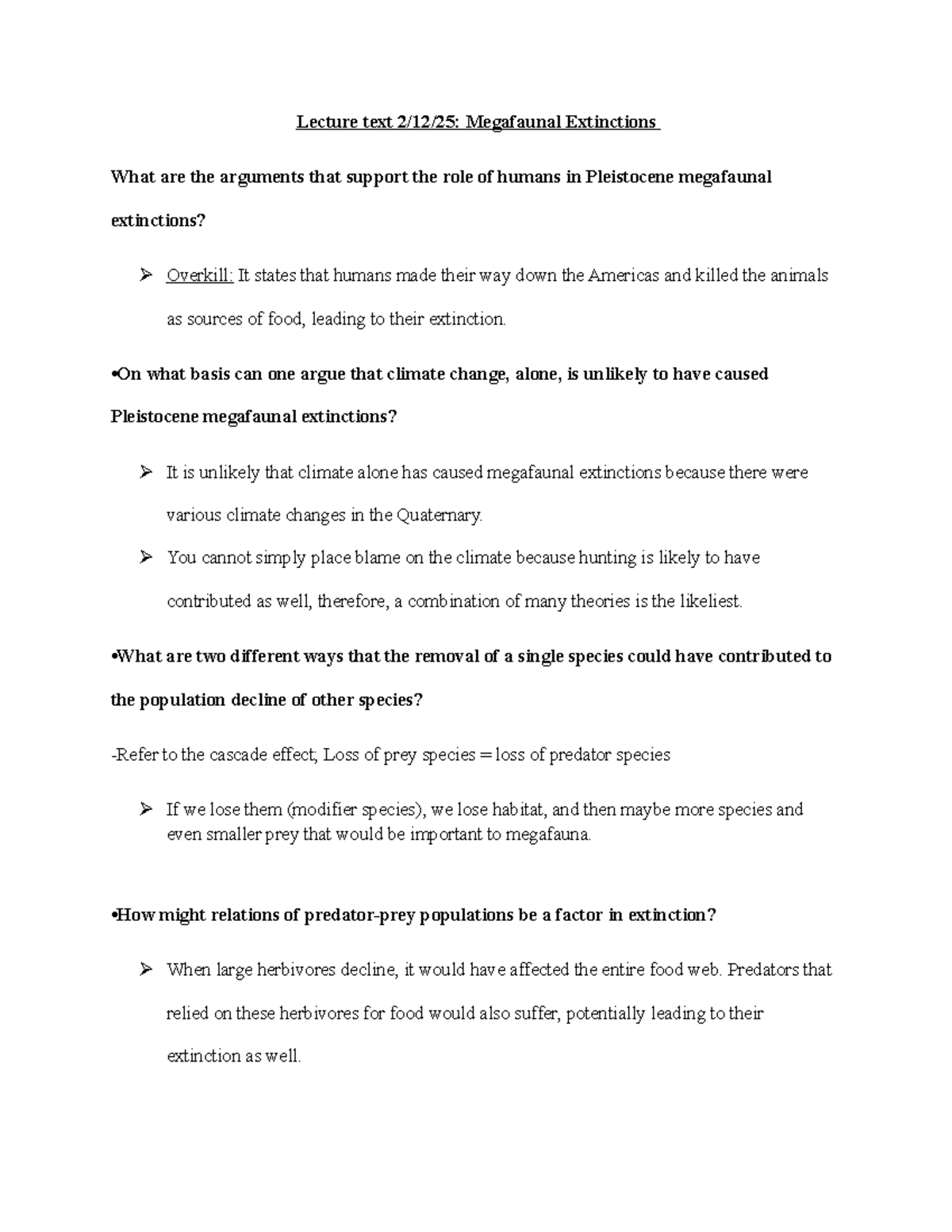 Lecture Texts - Test 02 - Summary of Human Impact on Megafaunal ...