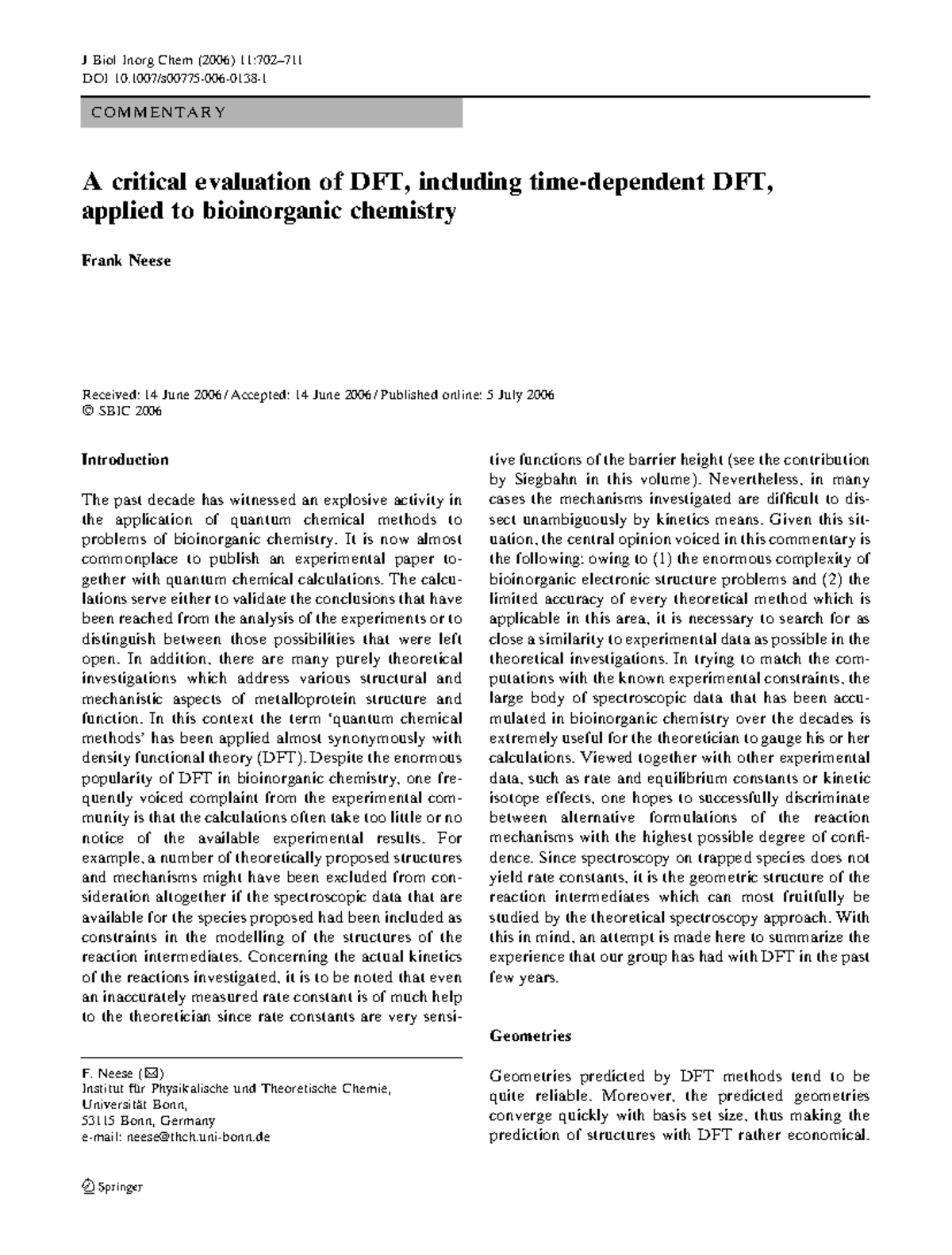 Time-Dependent DFT in Bioinorganic Chemistry: A Critical Review - Studocu