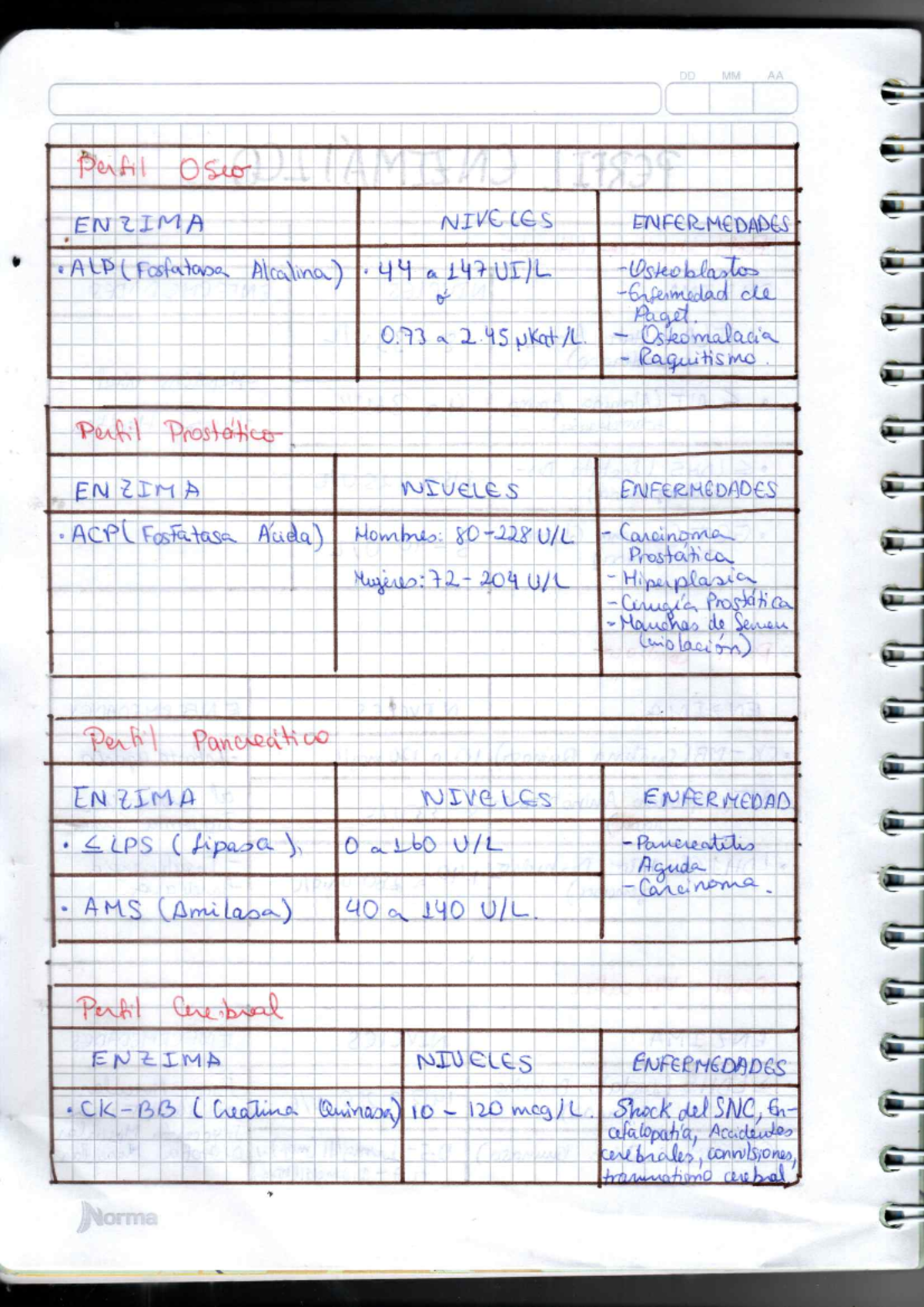 Perfil Enzimatico 1 - ENTIMA NIVELES ENFERMEDADES | 
