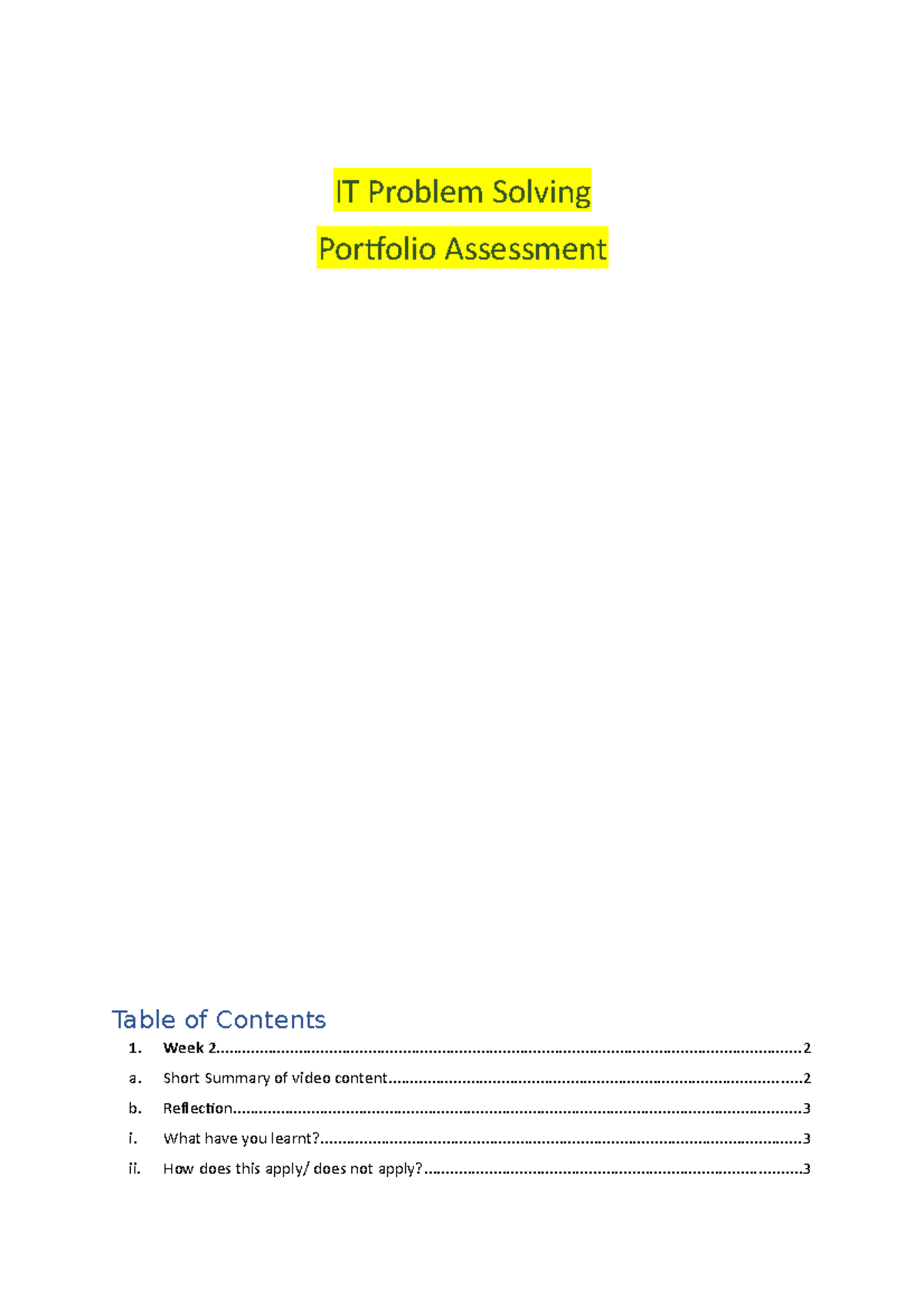 Portfolio - This is the sample assignment for IT problem solving - IT ...