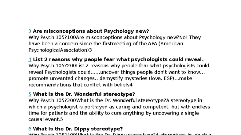Psych 105: Exam 1 Notes on Misconceptions in Psychology - Studocu