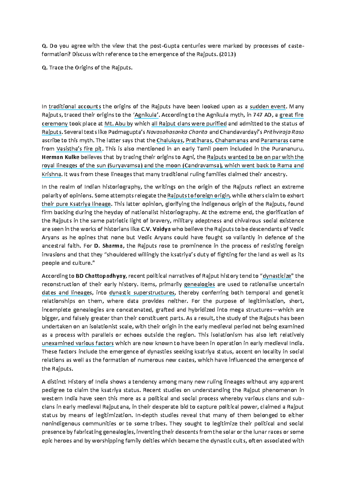 Origins of Rajputs - Origin of Rajput - Q. Do you agree with the view ...