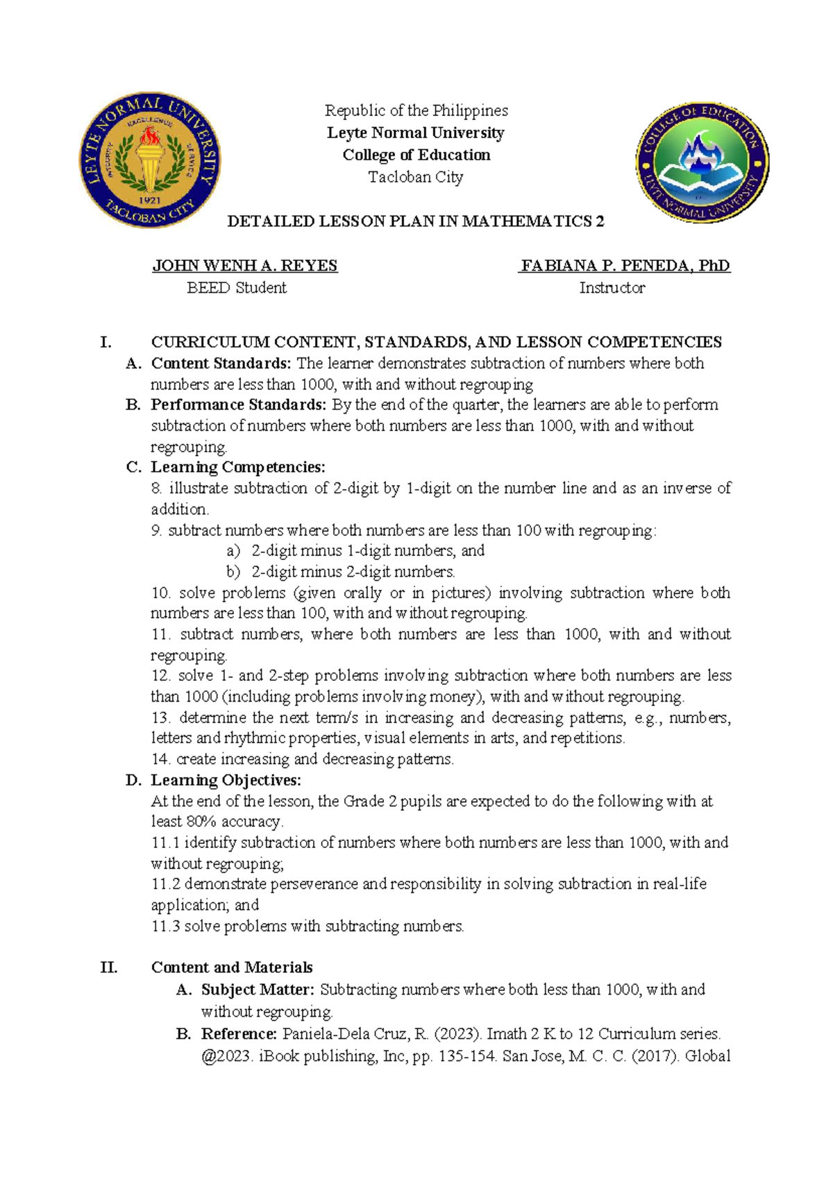 Detailed Lesson Plan in Mathematics 2: Subtraction Concepts - Studocu