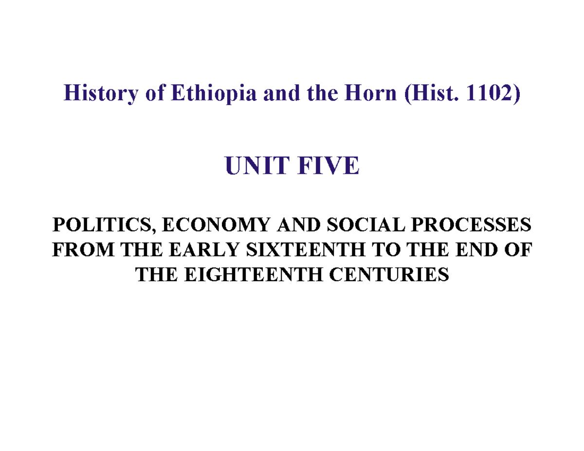 670172202 History of Ethiopia and the Horn: Unit 5 Overview - Studocu