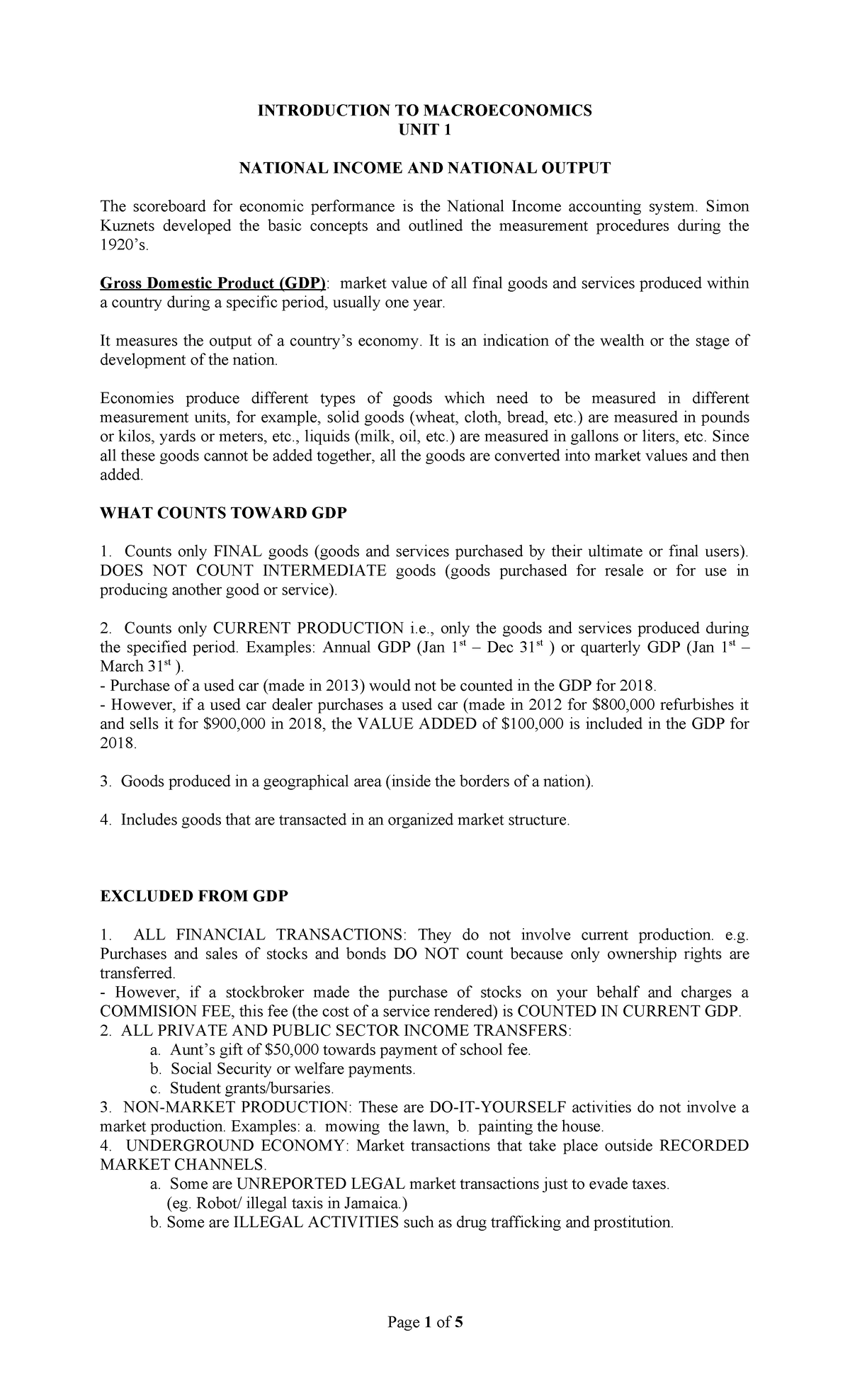 Unit 1: GDP Overview and Key Concepts in Macroeconomics - Studocu
