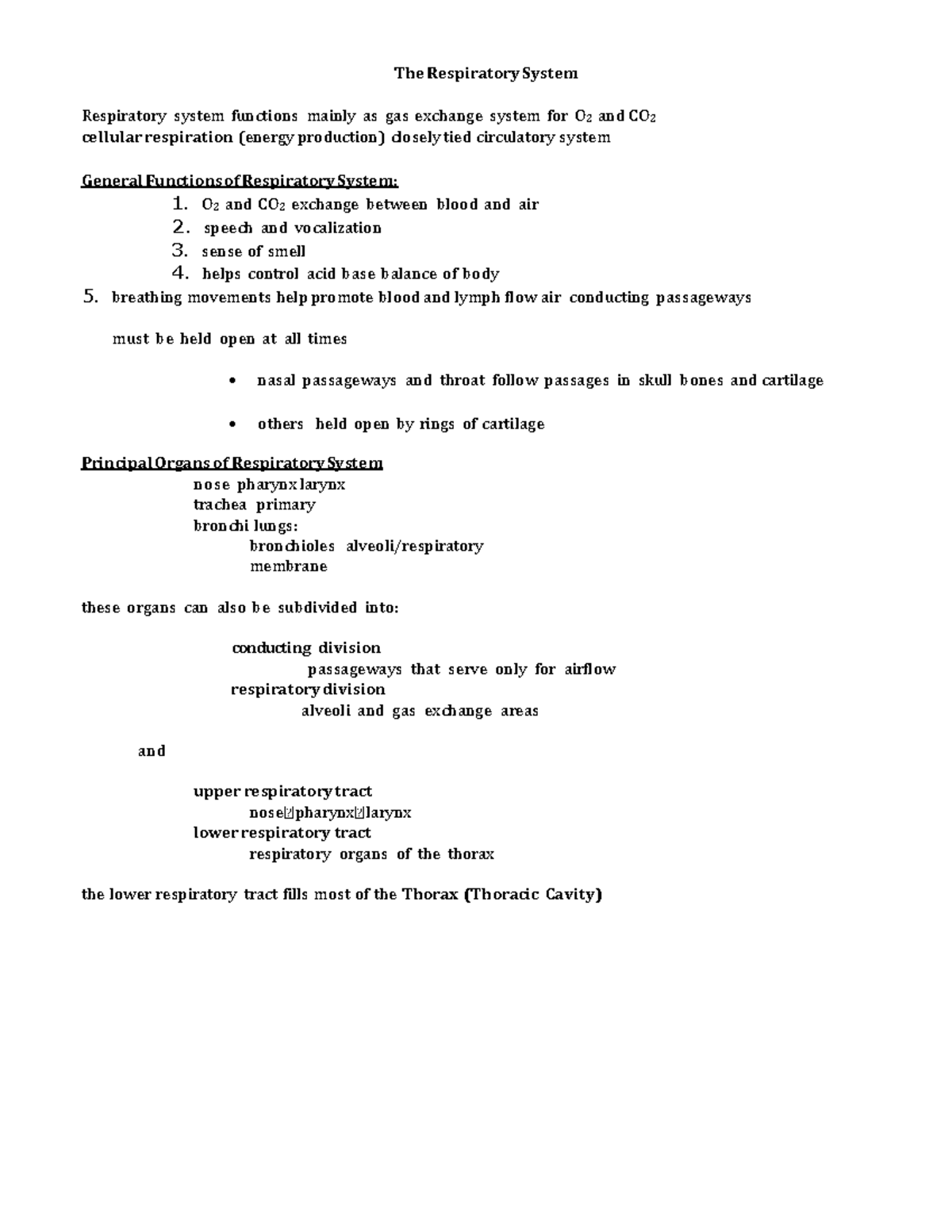 Respiratory System Overview - BIO101 Lecture Notes - Studocu