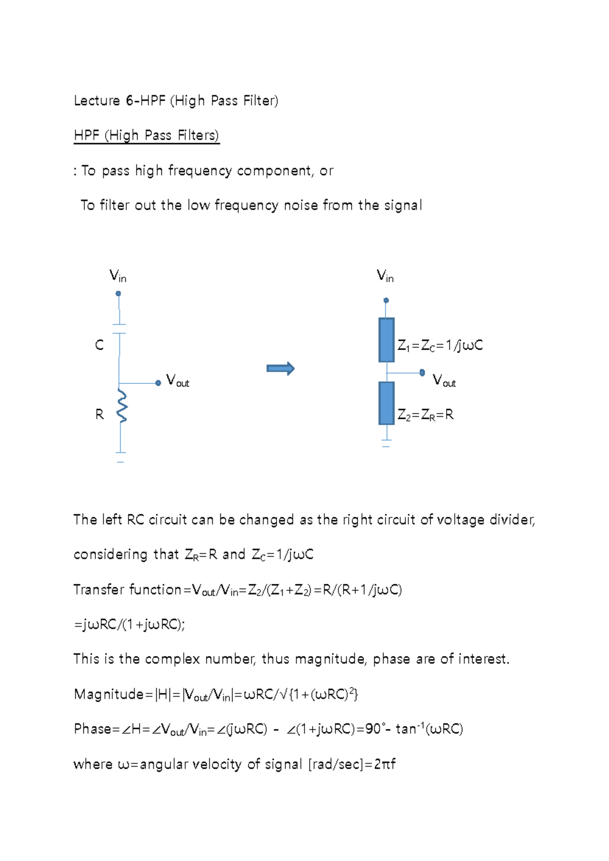 Lecture 6 - High Pass Filter (HPF) Analysis and Design - Studocu