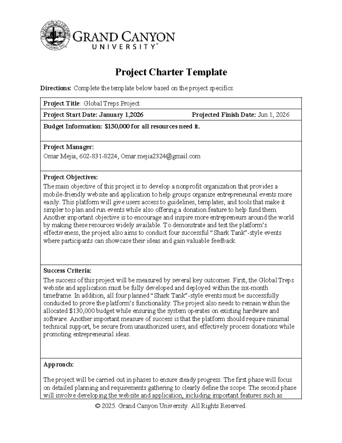 BIT 415 RS Project Charter: Global Treps Nonprofit Initiative - Studocu