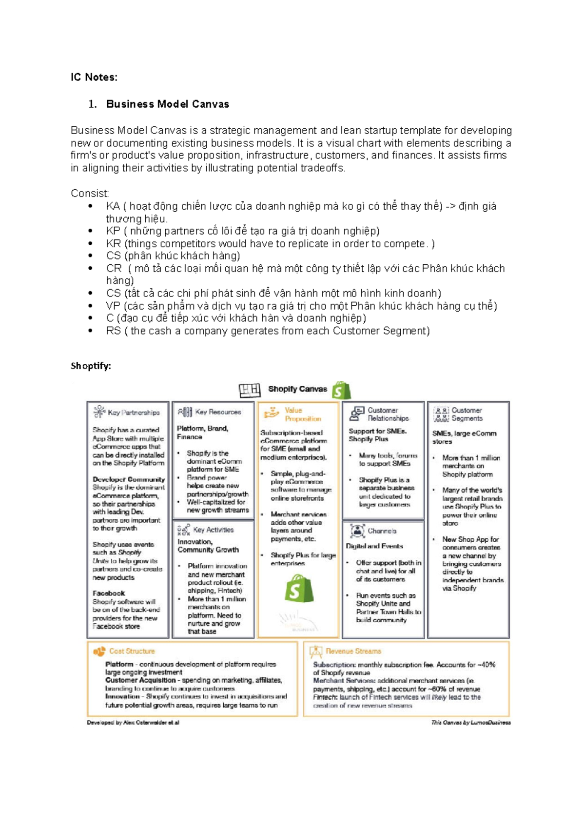 IC. note before - IC Notes: 1. Business Model Canvas Business Model ...