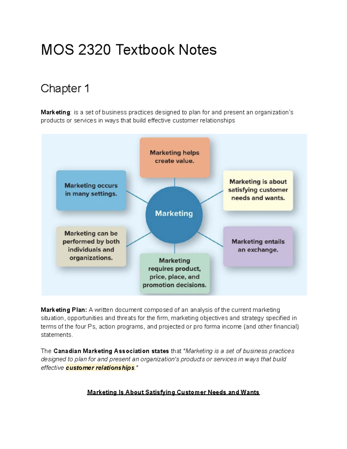 MOS 2320 Chapter 1 Marketing Concepts and Strategies Notes - Studocu
