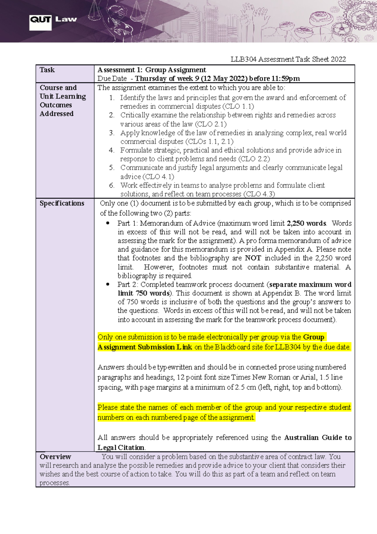 LLB304 Assignment question final 070422 - LLB304 Assessment Task Sheet ...