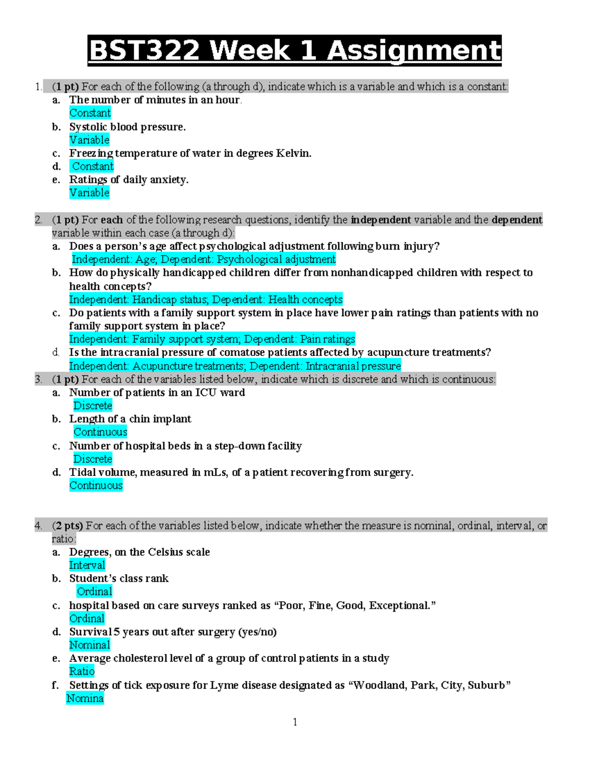 Week1Assignment.doc DONE copy - BST322 Week 1 Assignment 1. (1 pt) For ...