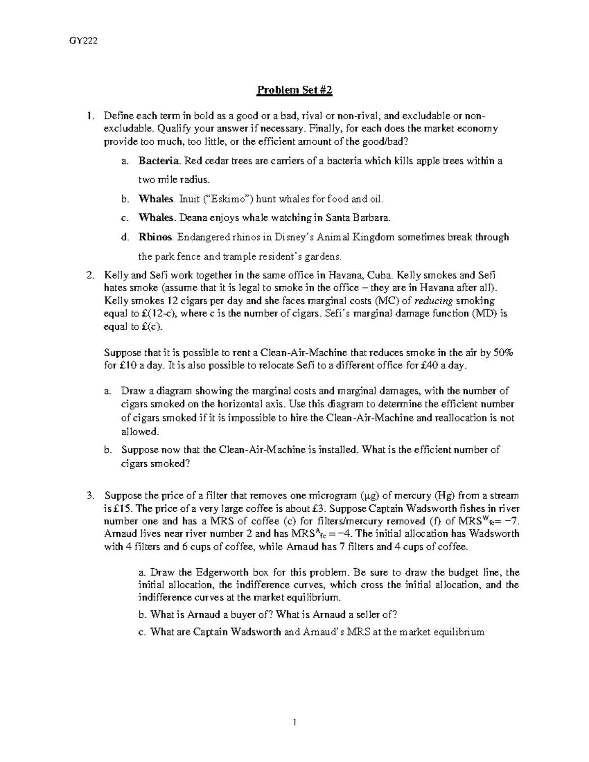 Sefi Roth ECON 101 Problem Set 5 Solutions on Pollution Control ...