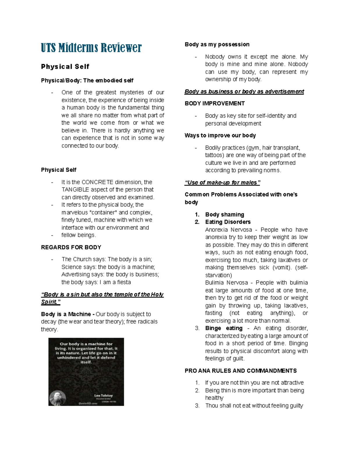 UTS Midterms Reviewer: Understanding the Physical and Political Self ...