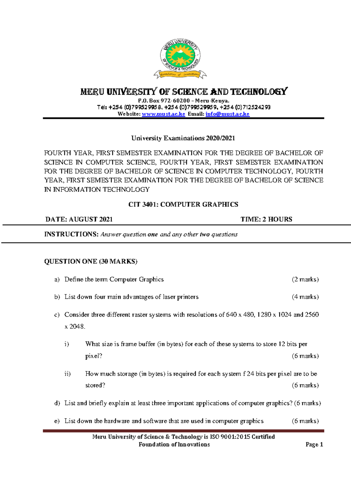 CIT 3401 Computer Graphics 2 - Meru University of Science & Technology ...