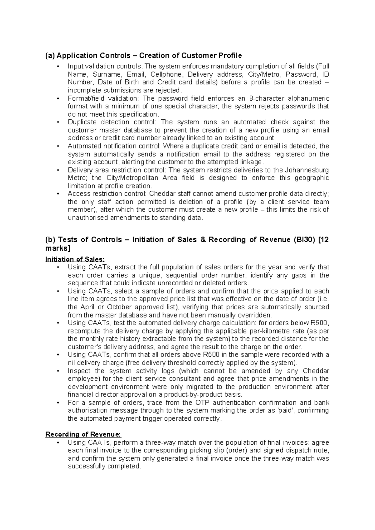 Cheddar Audit Answers: Application Controls & Revenue Recording (BI30 ...