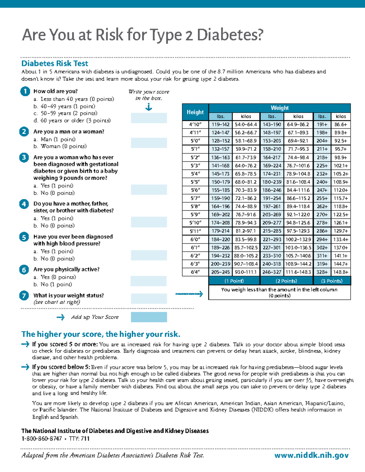 Diabetes Risk Test: Are You at Risk for Type 2 Diabetes? - Studocu