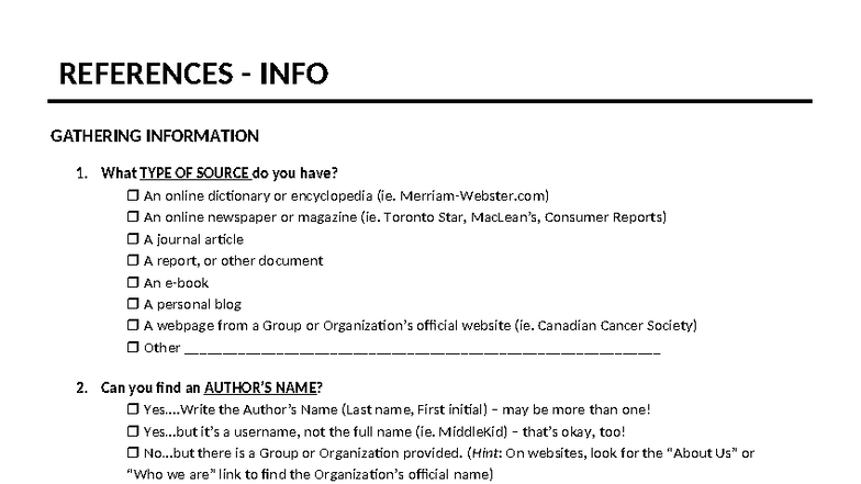 Gathering Info from Sources: APA Reference Worksheet - Studocu