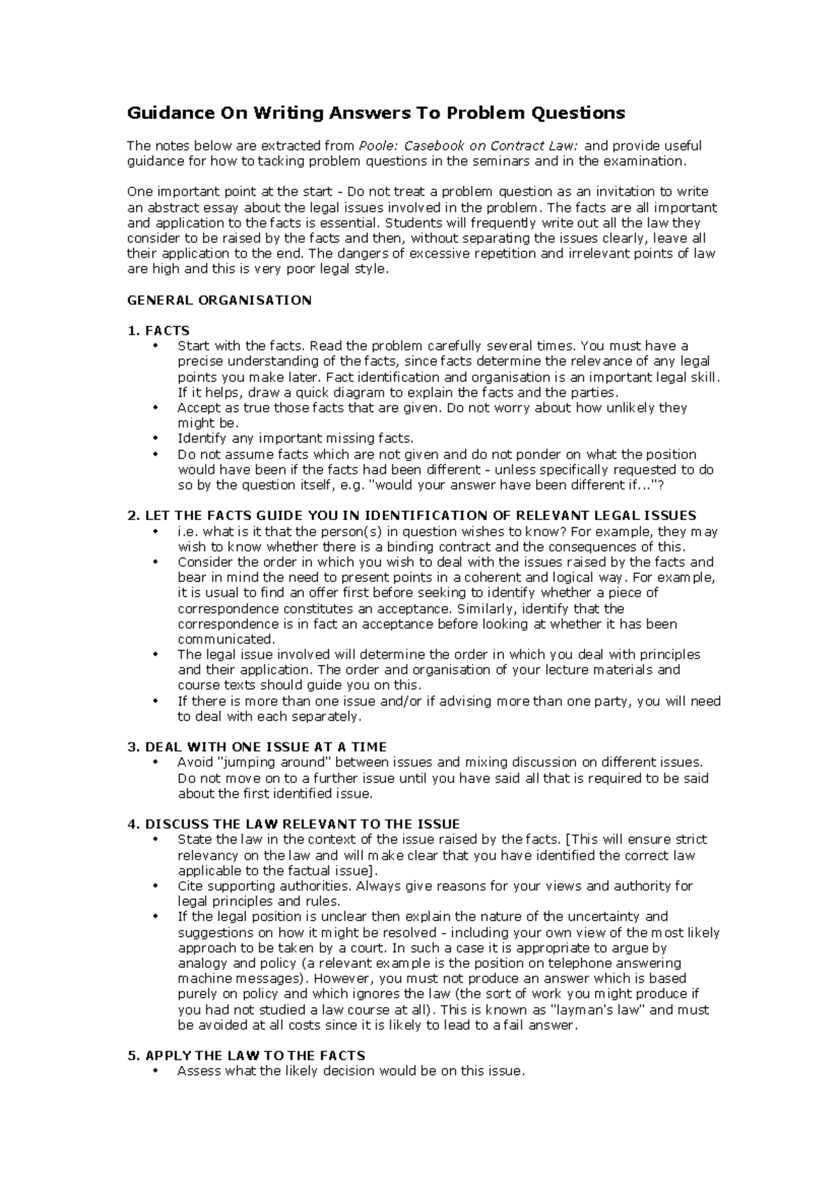 Guidance On Writing Answers To Problem Questions - One important point ...