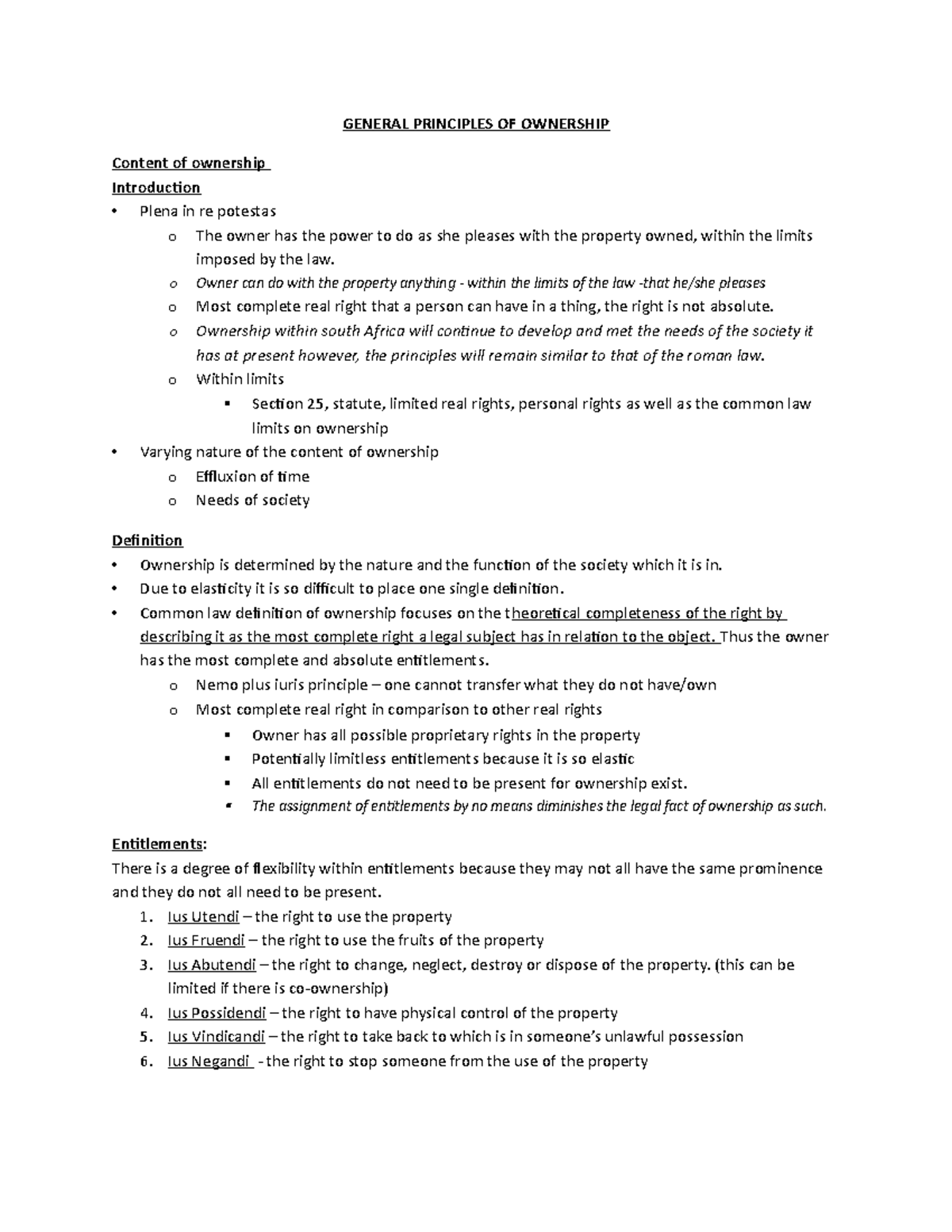 General Principles of Ownership: A Comprehensive Overview - Studocu