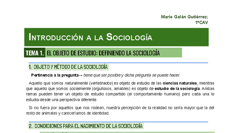 1ºCAV Introducción a la Sociología: Tema 1 - Objeto y Método de Estudio ...