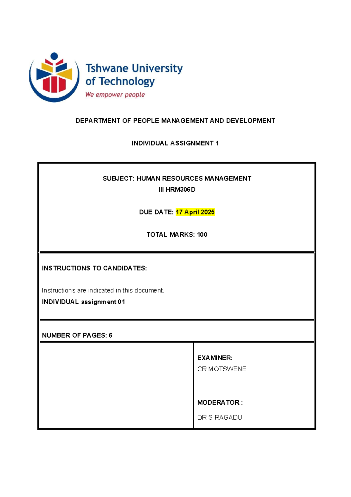 Assignment 1 - HRM306D 2025 WITH Cover-R (1) Final - DEPARTMENT OF ...