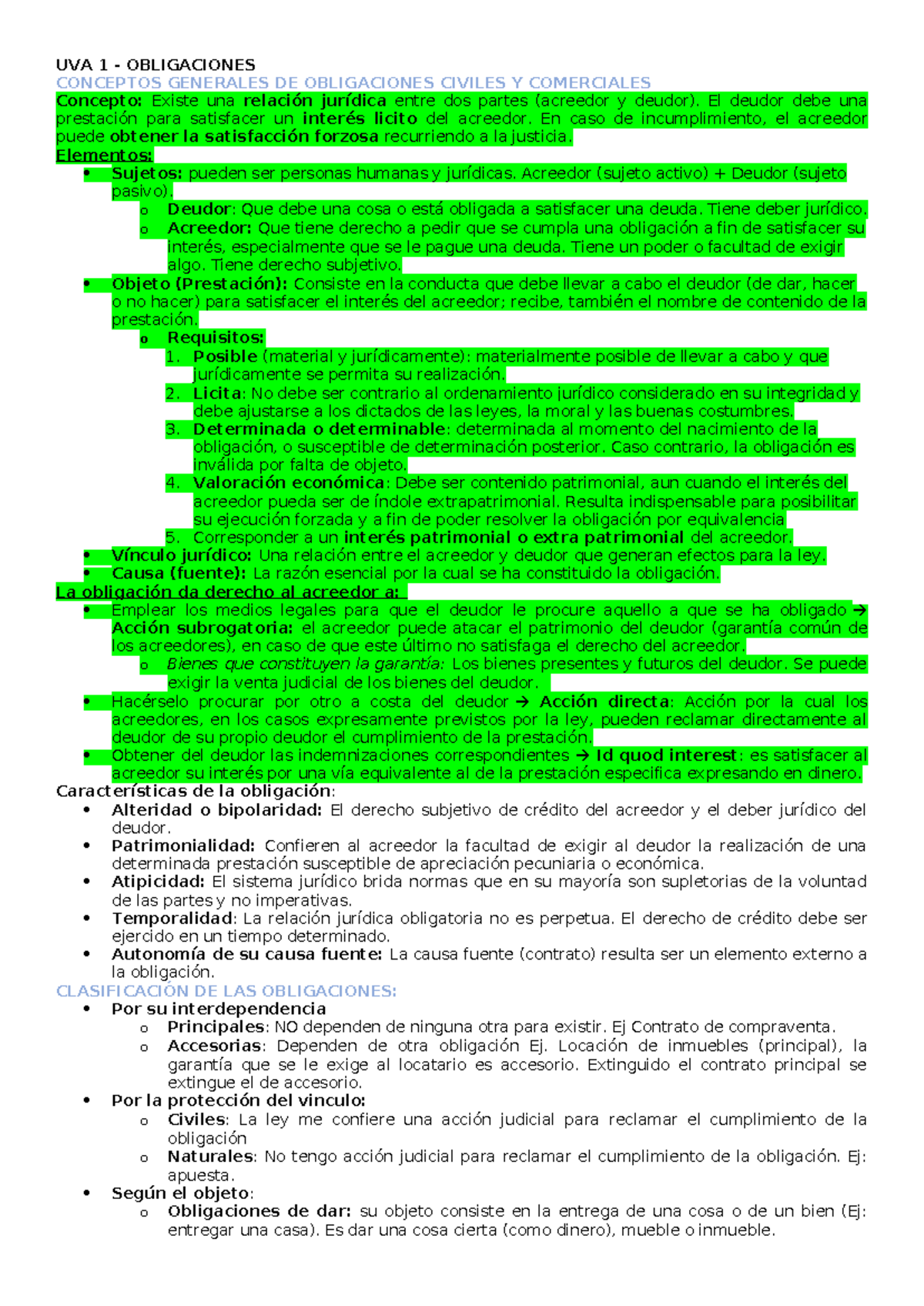UVA 1 Resumen de Conceptos Generales sobre Obligaciones Civiles y ...