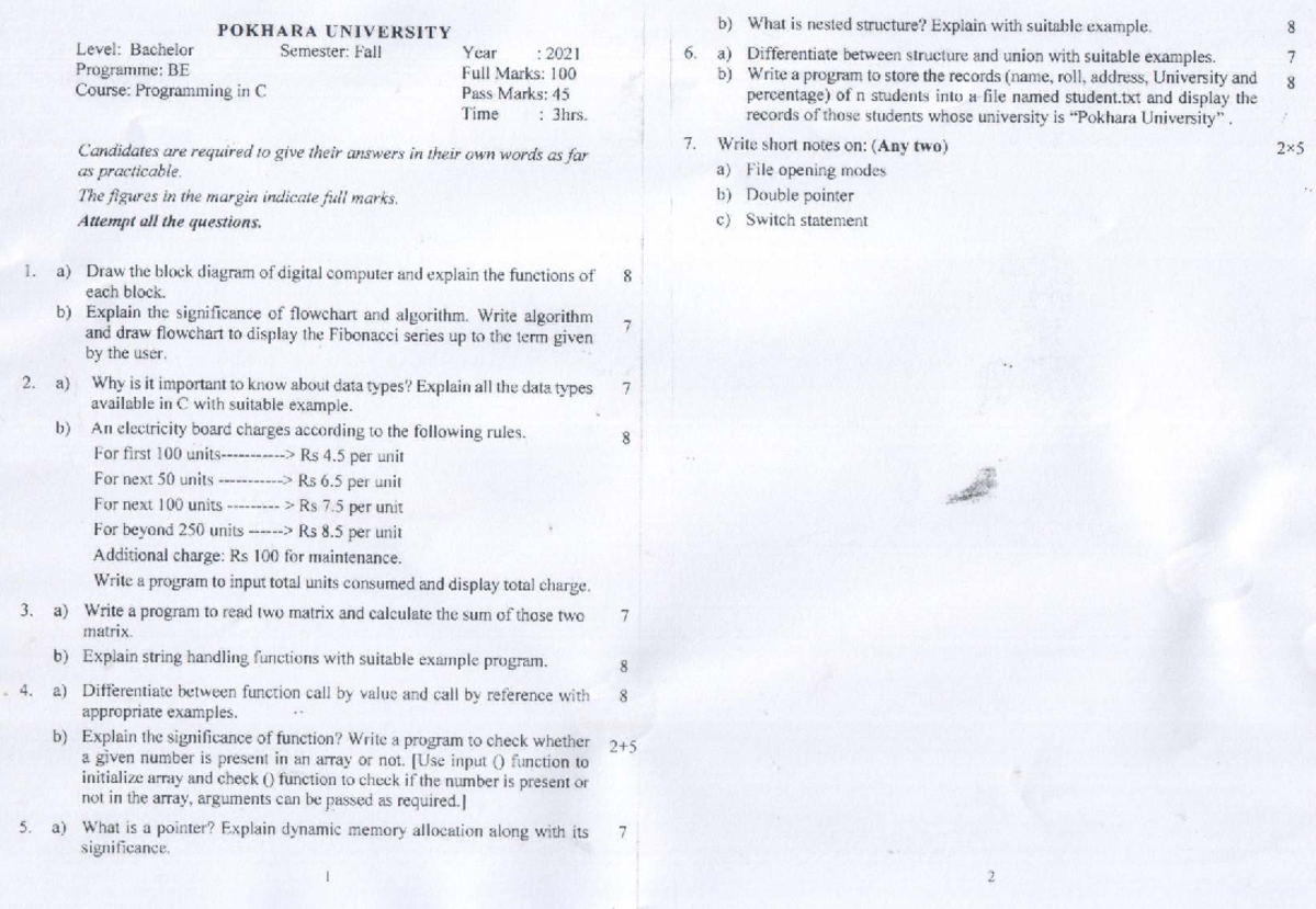 C 21 Fall - programming in C question paper with examples and ...