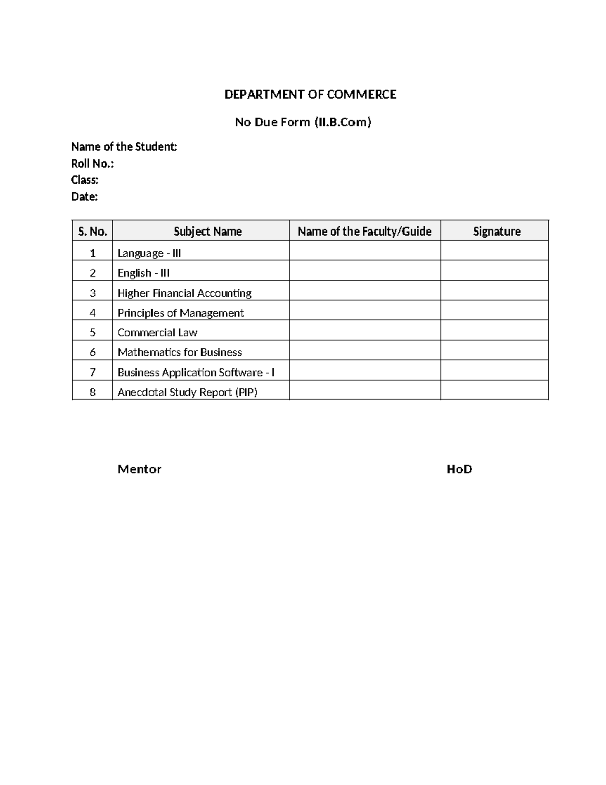 No Due Form II B.Com Nov 2024 - b.com - DEPARTMENT OF COMMERCE No Due ...
