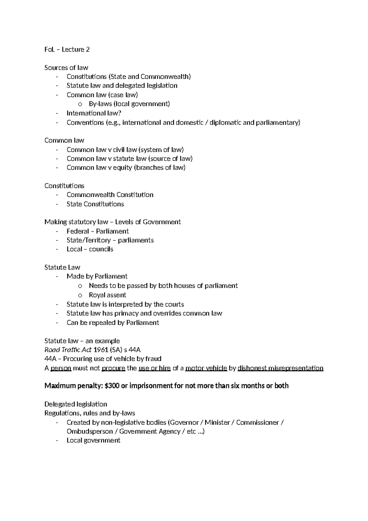 FoL Lecture 2: Sources of Law - Constitutions, Statute, and Common Law ...