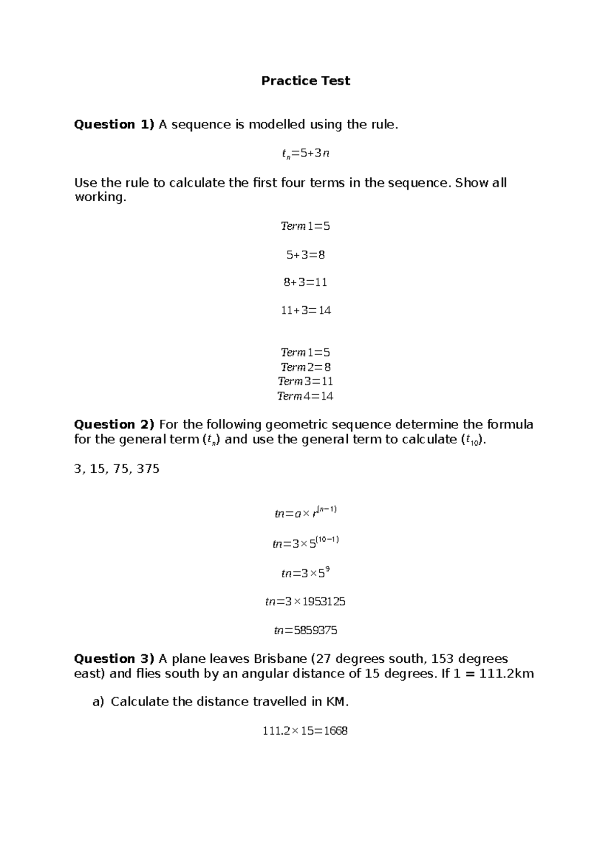 Practice Test - Notes for Math 101: Sequence & Geometry - Studocu